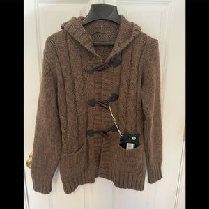 Women’s brown cable hooded cardigan XL